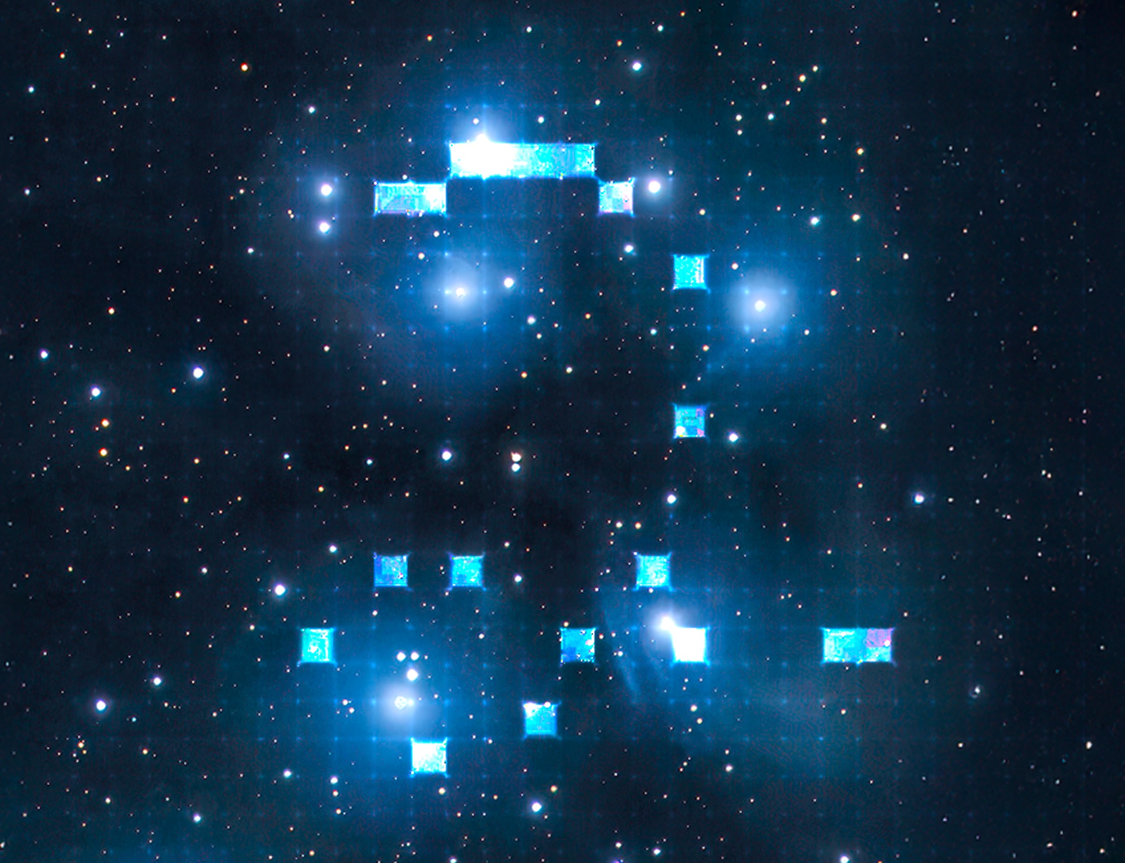 Blue signal blocks suspended in a star field